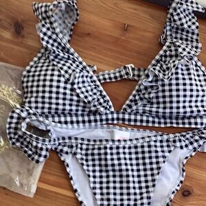 Black and White Gingham Bikini Set